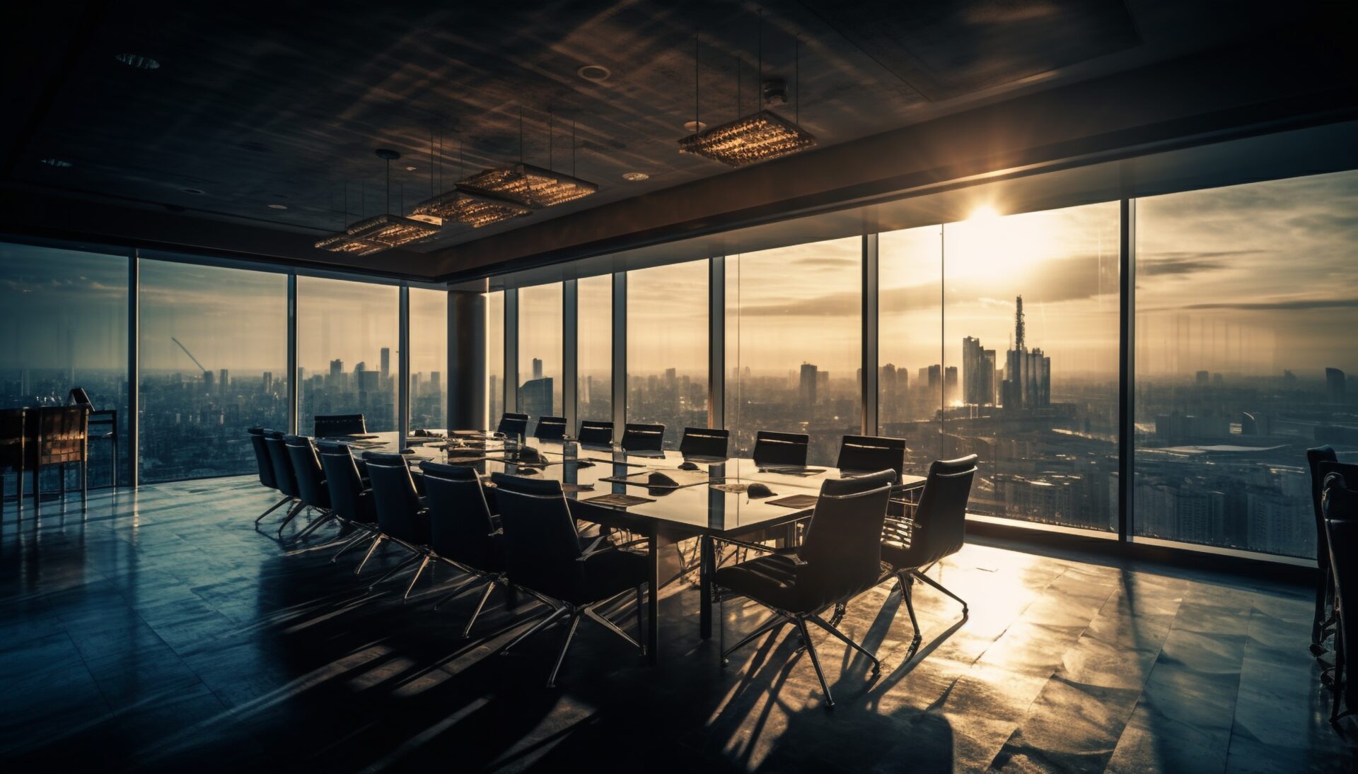 Sala de conselho com vista para a cidade
